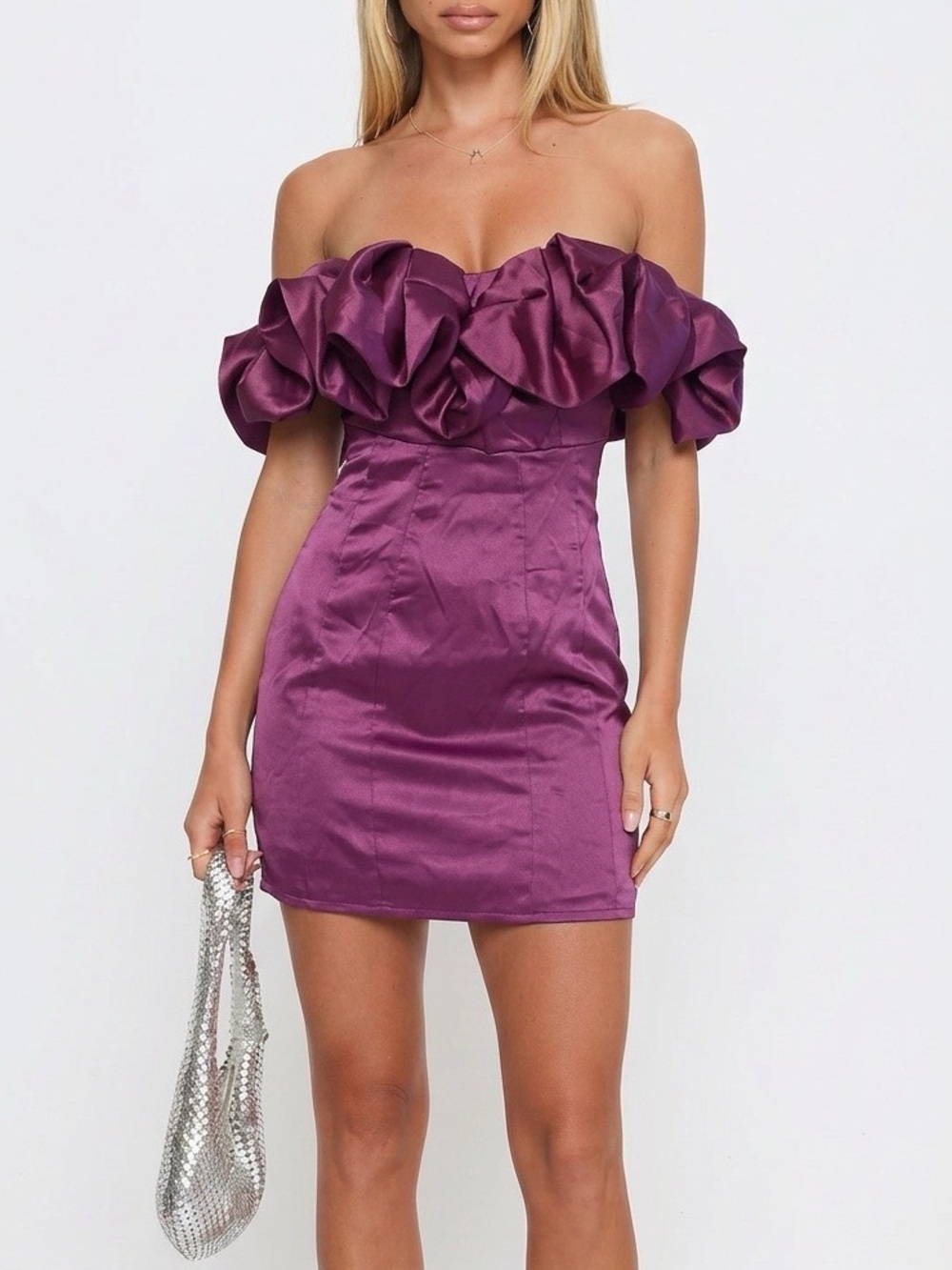 Club L London Fuchsia Ruffle Satin Mini Dress NWT Size 2